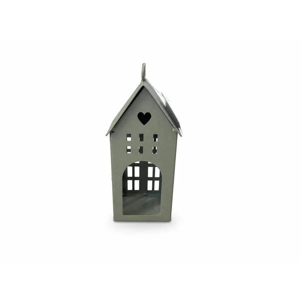 Alsaba Home - Kleines Metall-Windlicht Haus in Olivgrün