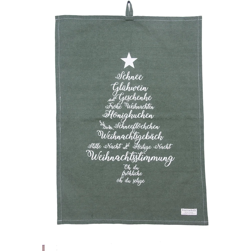 Geschirrtuch Christmas Words in Olivgrün – Alsaba