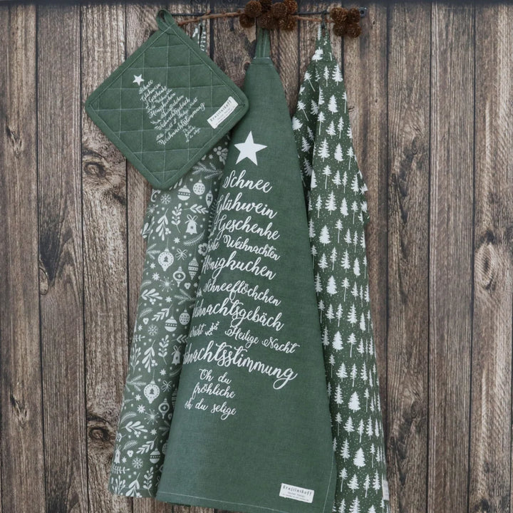 Krasilnikoff - Geschirrtuch Christmas Words Olive Green