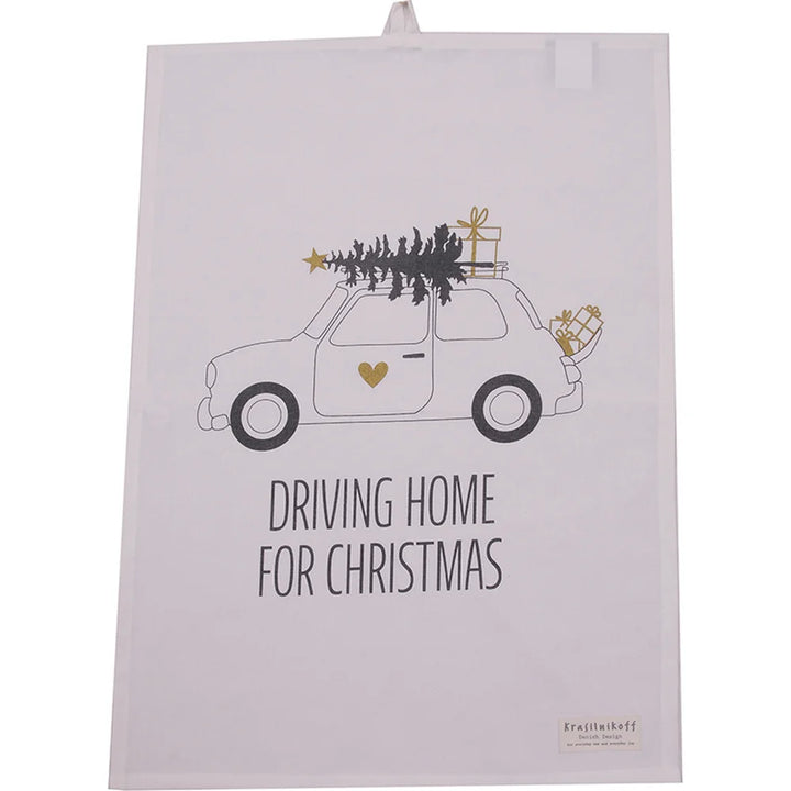 Krasilnikoff - Geschirrtuch Driving Home for Christmas White