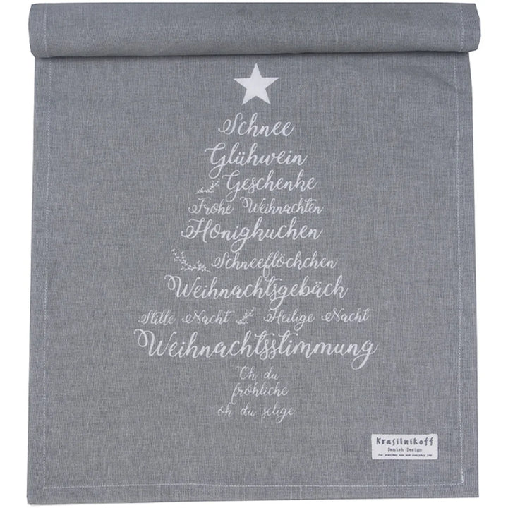 Krasilnikoff - Tischläufer Christmas Words Grey
