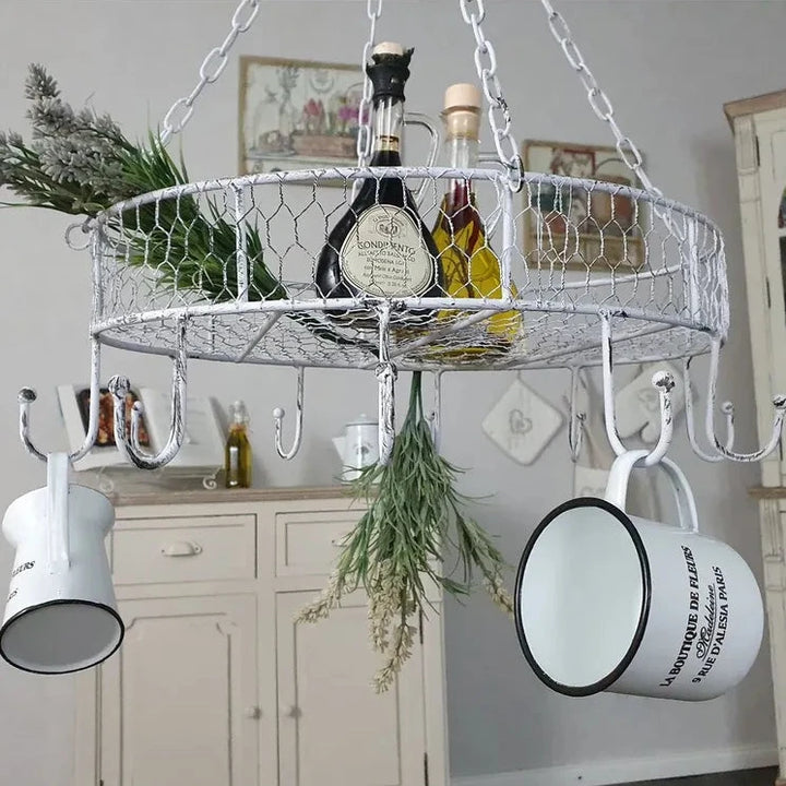 Ambiente Haus - Landhaus Küchen-Hängeregal Vintage Weiß Topfhänger