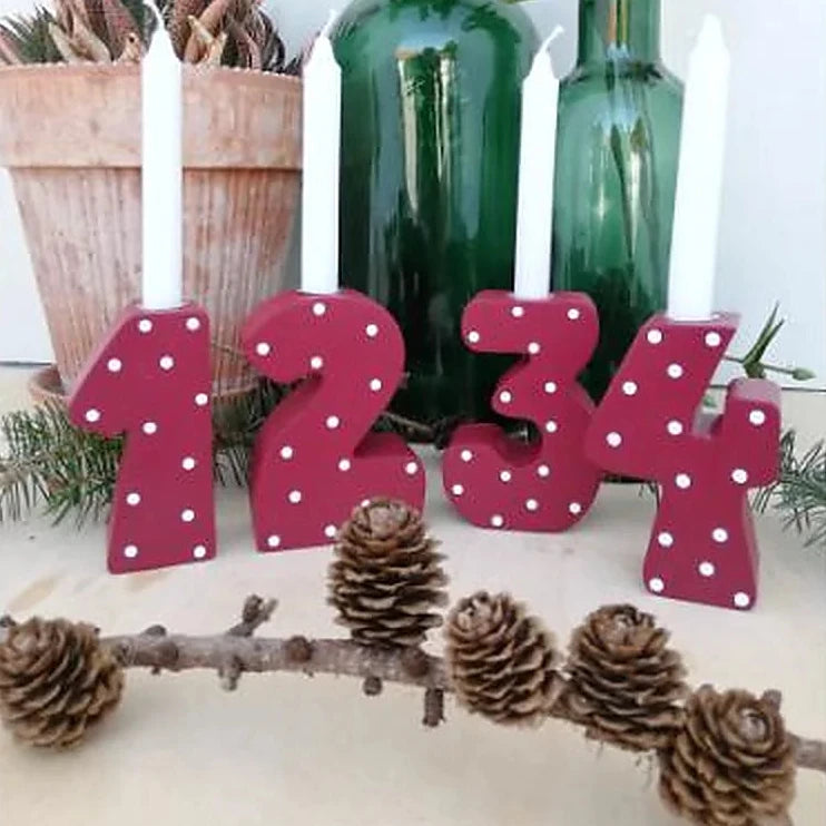 Adventskerzenhalter Zahlen 1-4 Rot