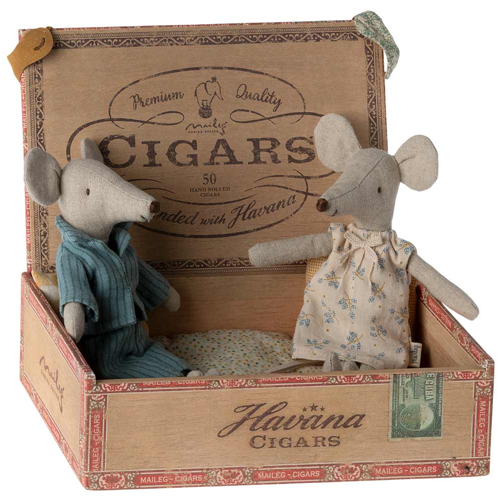 Maileg - Maus Mum & Dad in Zigarrenbox