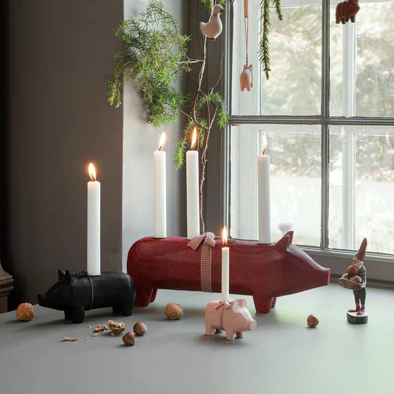 Maileg - Schwein Adventskerzenhalter Kerzenhalter aus Holz Large rot