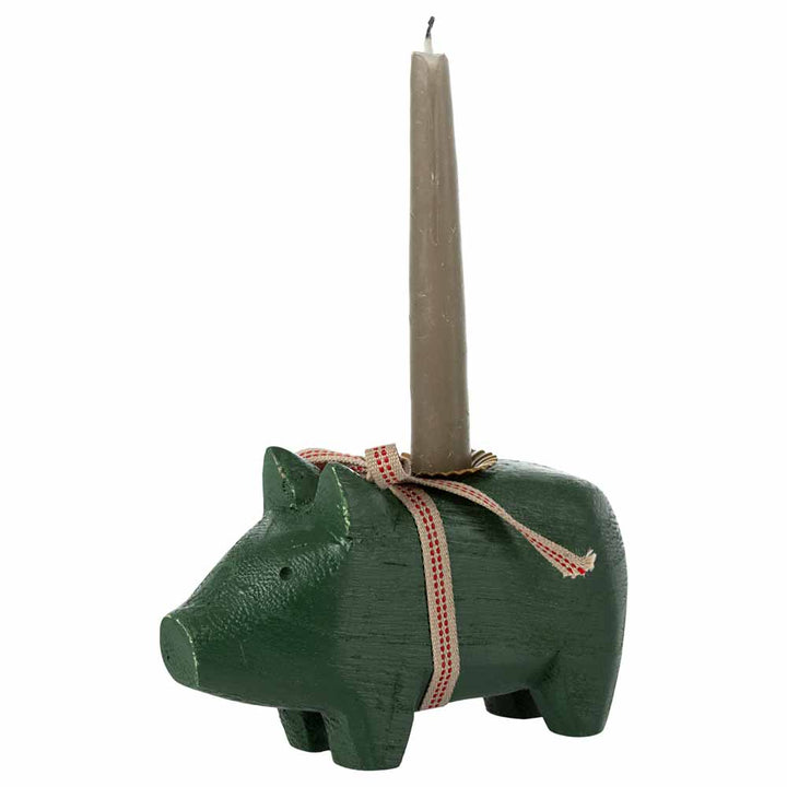 Maileg - Schwein Kerzenhalter aus Holz Small dunkelgrün 2023