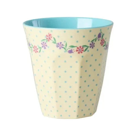 Rice - Medium Cup Crème Dots and Flowers