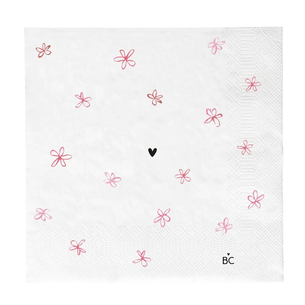 Bastion Collections - Papierservietten weiß mit rosa Blumen und Herzchen