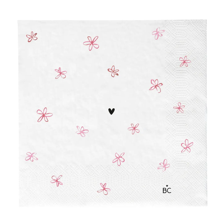 Bastion Collections - Papierservietten weiß mit rosa Blumen und Herzchen