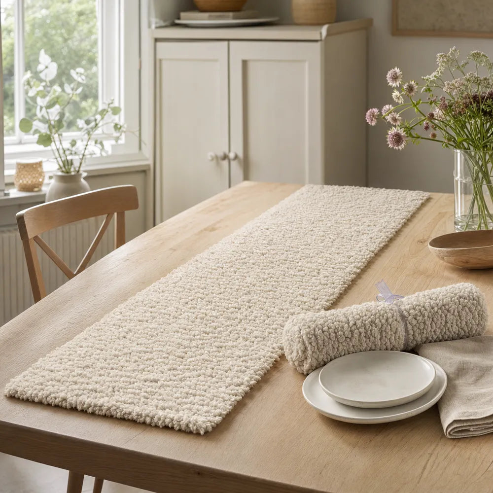 Alsaba Home - Plüsch Tischläufer Creme