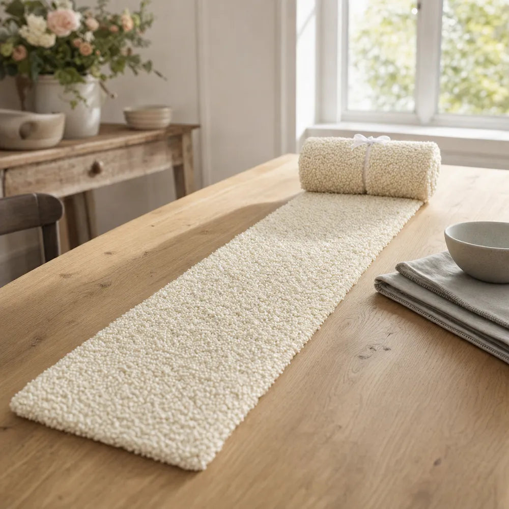 Alsaba Home - Plüsch-Tischläufer in Creme