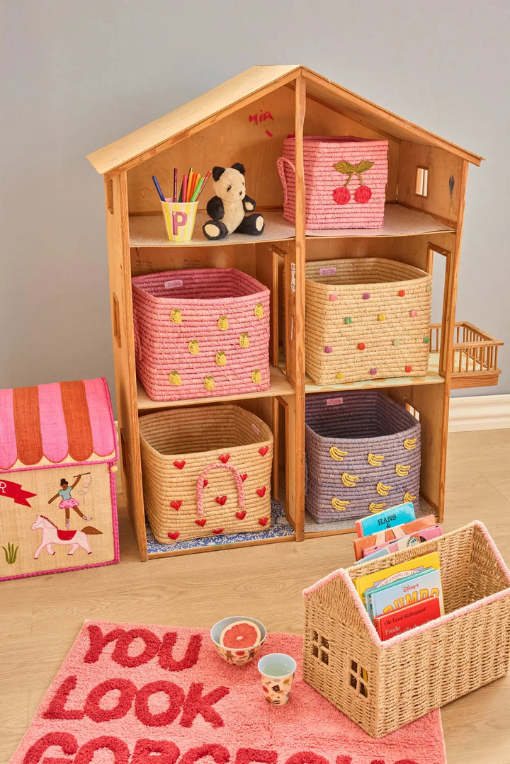 Rice - Quadratischer Raffia Korb Punkte