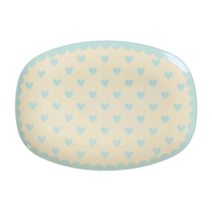 Rice - Rechteckige Beilagenteller Lieblingsherzen Blau Small