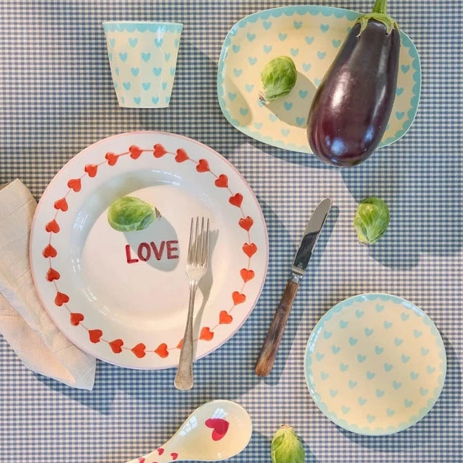 Rice - Rechteckige Beilagenteller Lieblingsherzen Blau Small