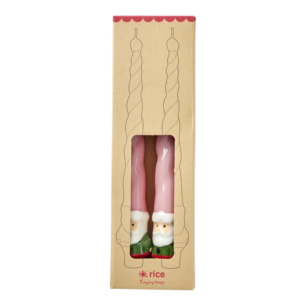 Rice - Stabkerzen Weihnachtsmann Rosa Rot 2er-Set