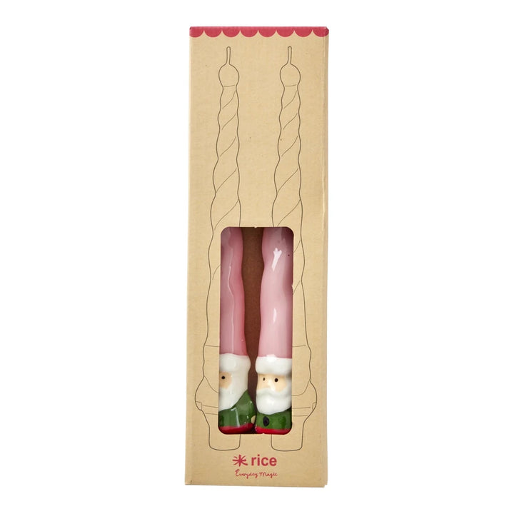 Rice - Stabkerzen Weihnachtsmann Rosa Rot 2er-Set