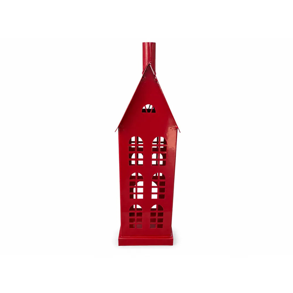 Alsaba Home - Rotes Metall-Windlicht Haus M