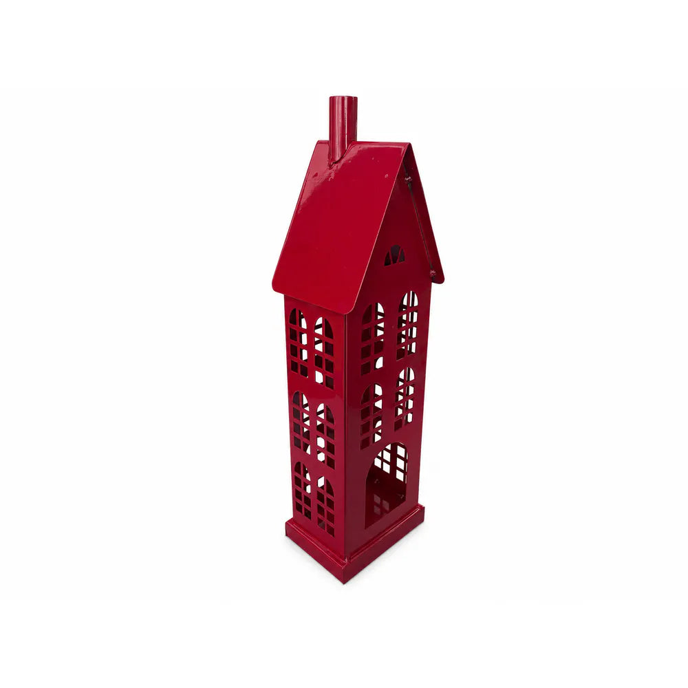 Alsaba Home - Rotes Metall-Windlicht Haus M