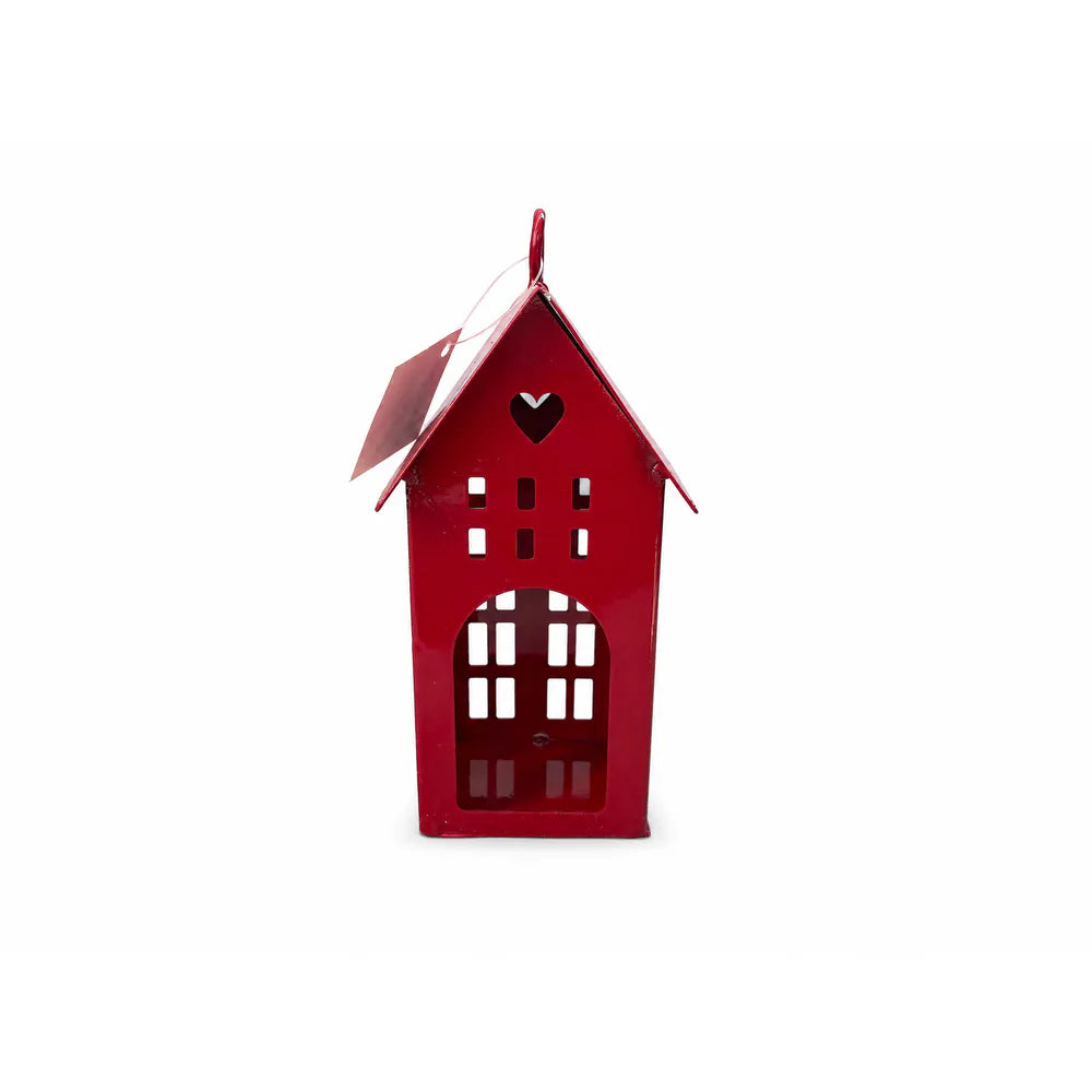 Alsaba Home - Rotes Metall-Windlicht Haus — XS | Höhe: 17 cm