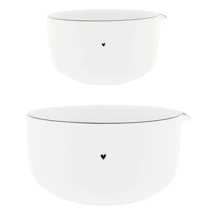 Bastion Collections - Rührschüsseln Weiß mit Herz und Ausgießer 2er-Set