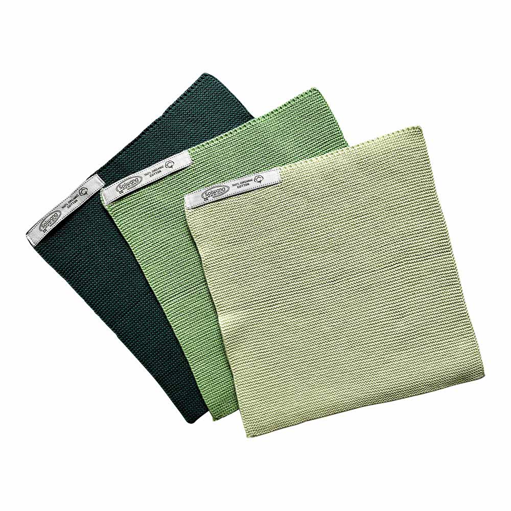 Solwang Wischtuch Set 'Azur Kombi Hell', 3 Stück Aus Bio-Baumwolle – Waschbar Bei 60°C, Ca. 25x25 Cm