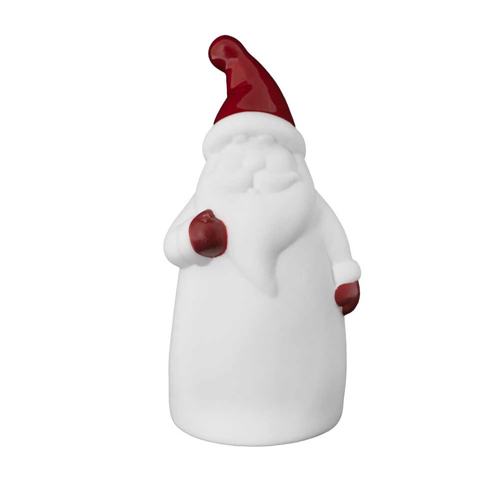 Eine weiße „Bosse Weihnachtsmann Keramik“-Figur von Storefactory, die den Weihnachtsmann mit roter Mütze und Handschuhen zeigt.