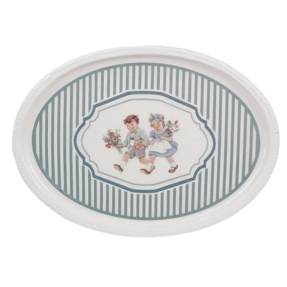 Strömshaga - Tablett Elsa Die Blumenkinder Blau Weiss