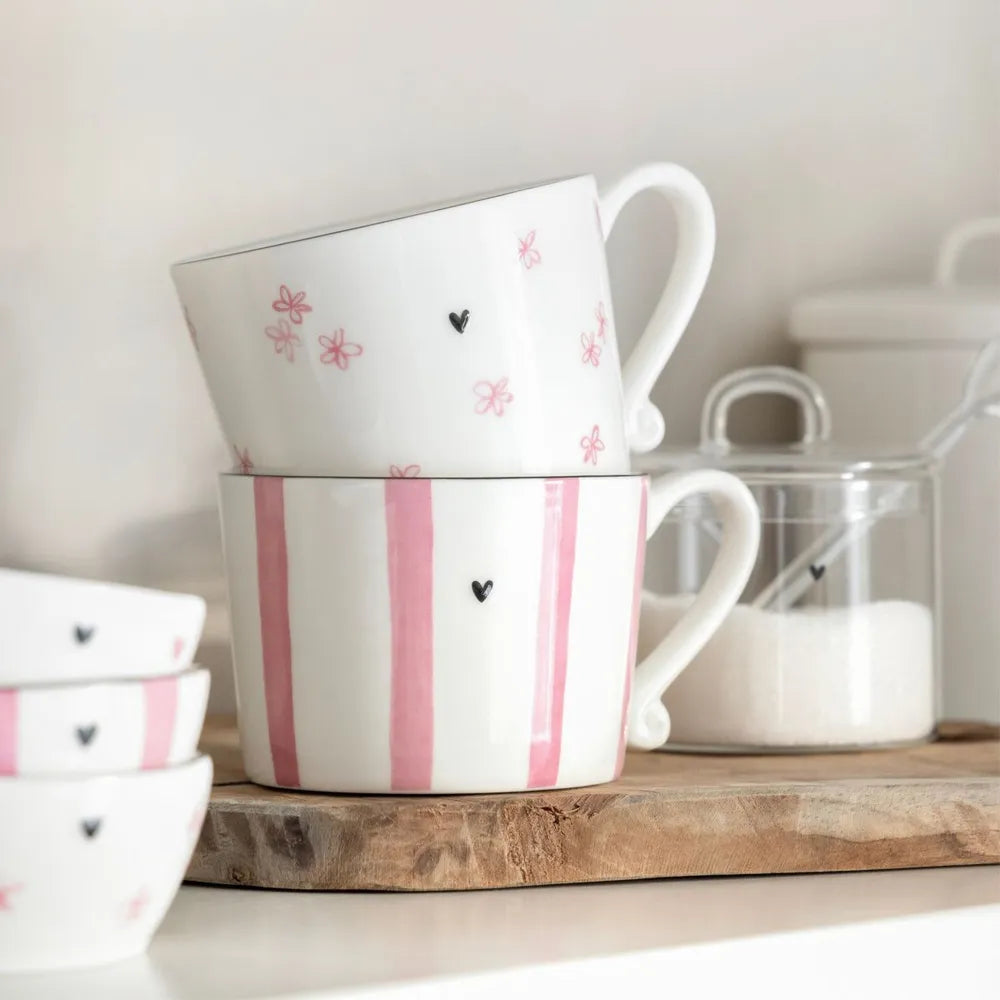 Tasse Rosa Herz gestreift