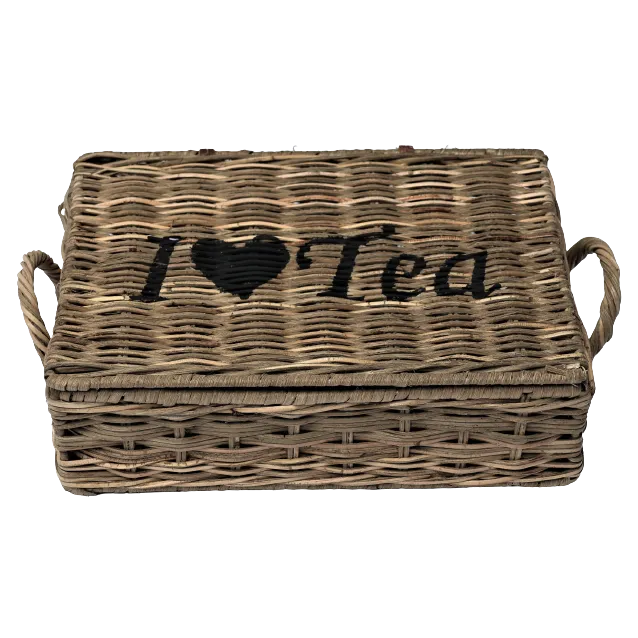 Best Style Living - Quadratische Tee-Aufbewahrungsbox 'I love Tea' Rattan