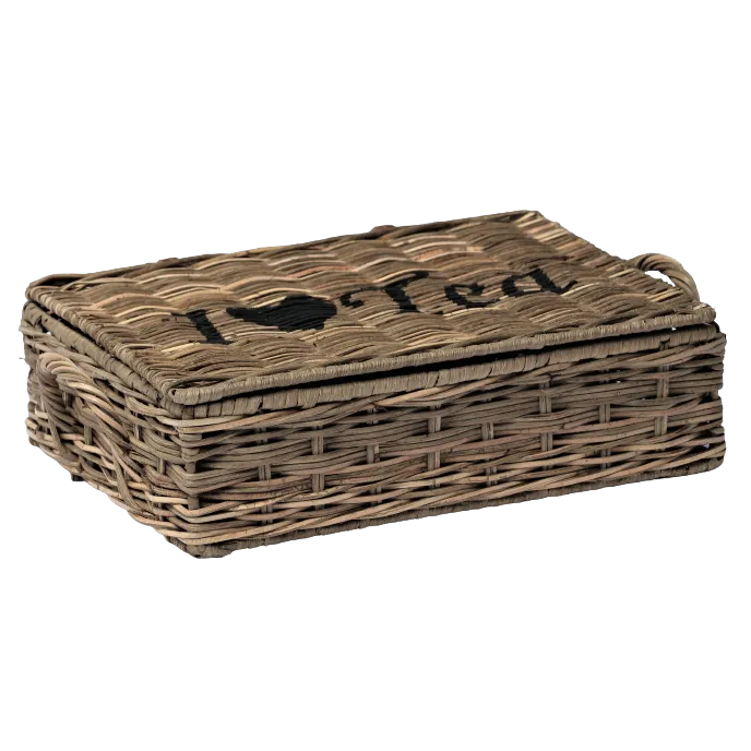 Best Style Living - Quadratische Tee-Aufbewahrungsbox 'I love Tea' Rattan