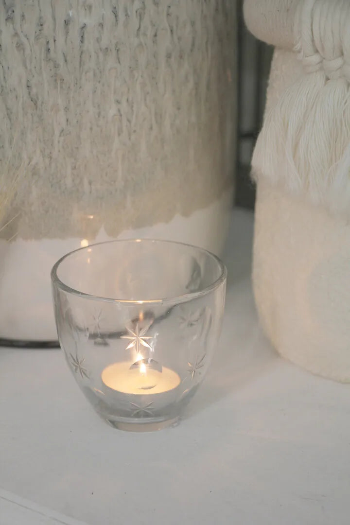 VL Home - Teelichthalter Glas mit Sternen
