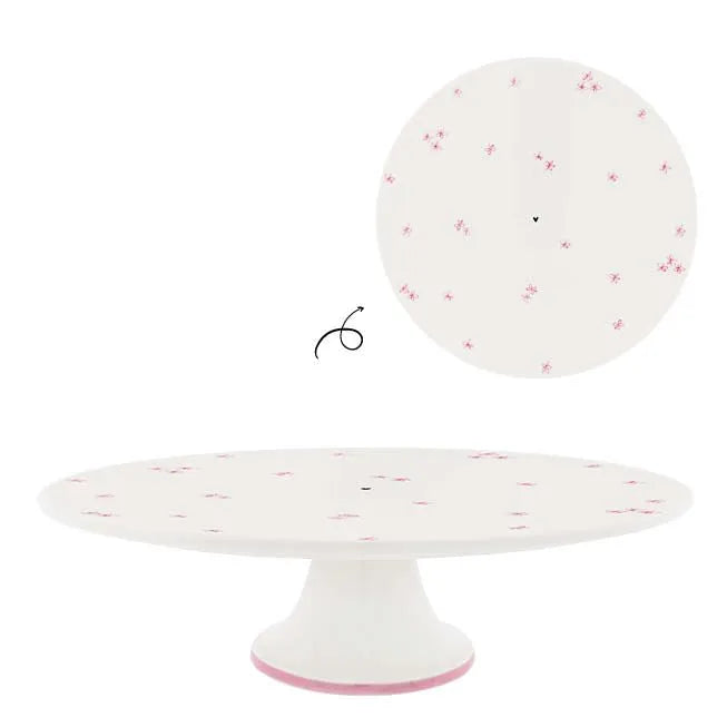 Bastion Collections - Tortenplatte Weiß mit rosa Blümchen
