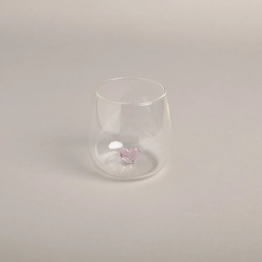 Eulenschnitt - Trinkglas Herzfigur rosa
