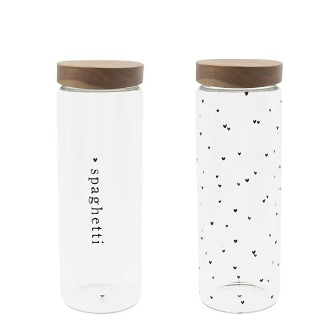 Bastion Collections - Vorratsglas Spaghetti mit Holzdeckel & Herz-Muster XL