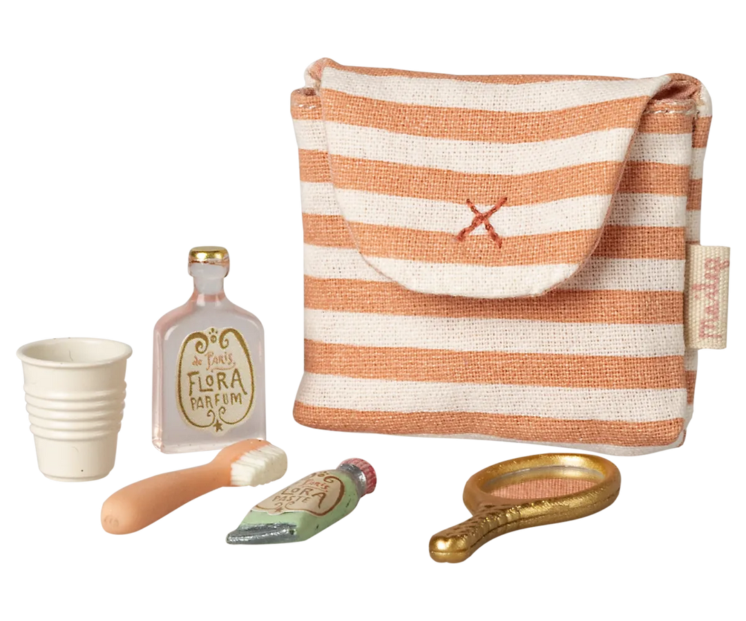 Maileg - Zahnbürsten-Set in Tasche, Maus - Koralle gestreift