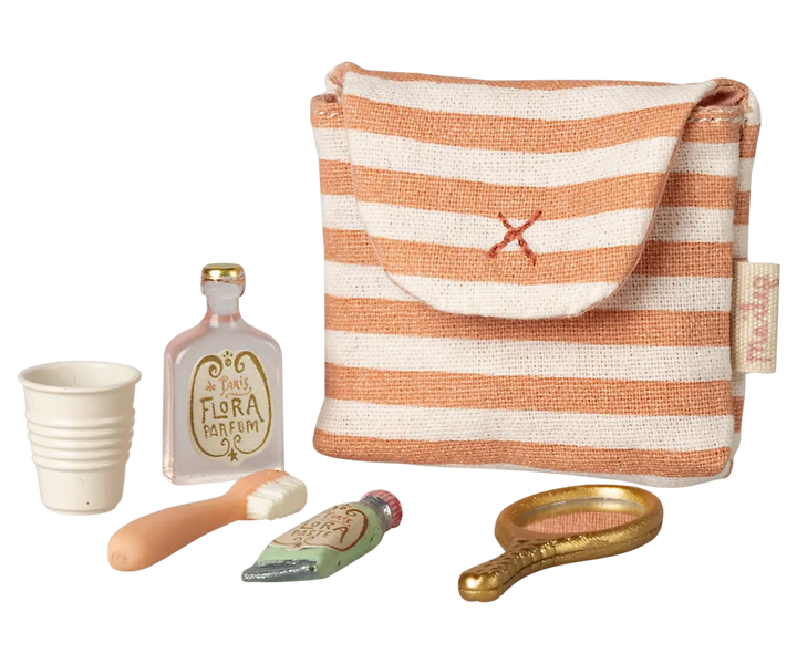 Maileg - Zahnbürsten-Set in Tasche, Maus - Koralle gestreift