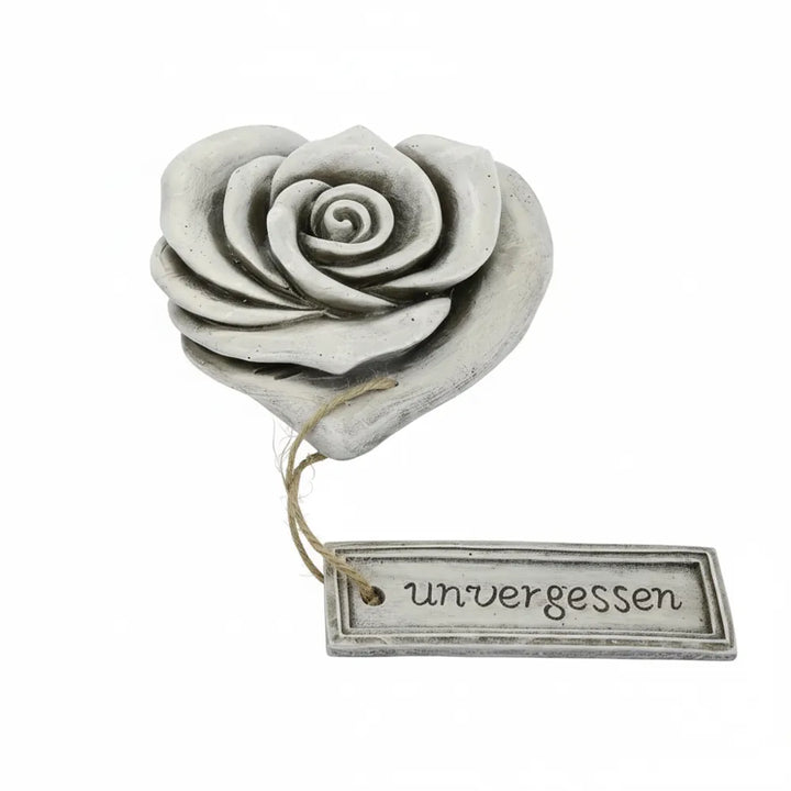 Gilde - Gedenkdeko Blume "unvergessen" Schriftzug grau