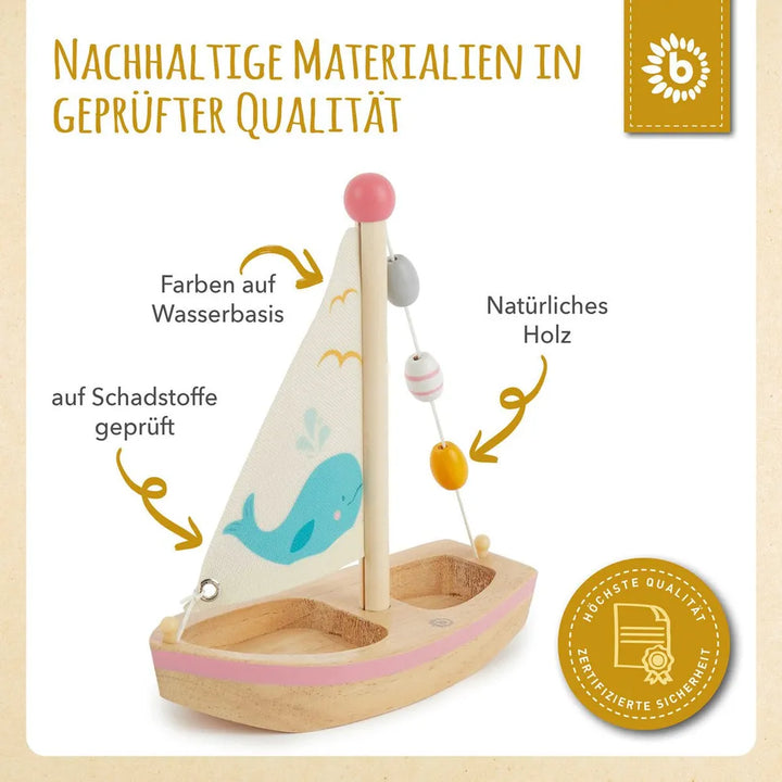 Bieco Spielwaren Holzsegelschiff mit Walmotiv FSC®