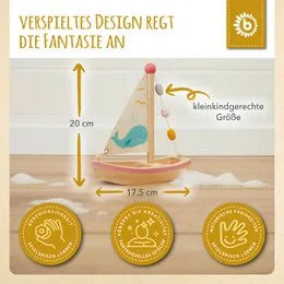 Bieco Spielwaren Holzsegelschiff mit Walmotiv FSC®