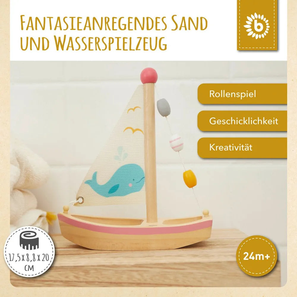 Bieco Spielwaren Holzsegelschiff mit Walmotiv FSC®