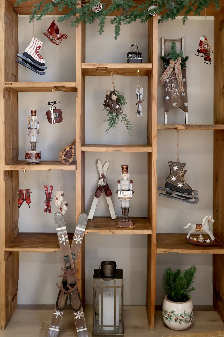 Chic Antique Weihnachtsdeko Ski Kiefernholz Vintage