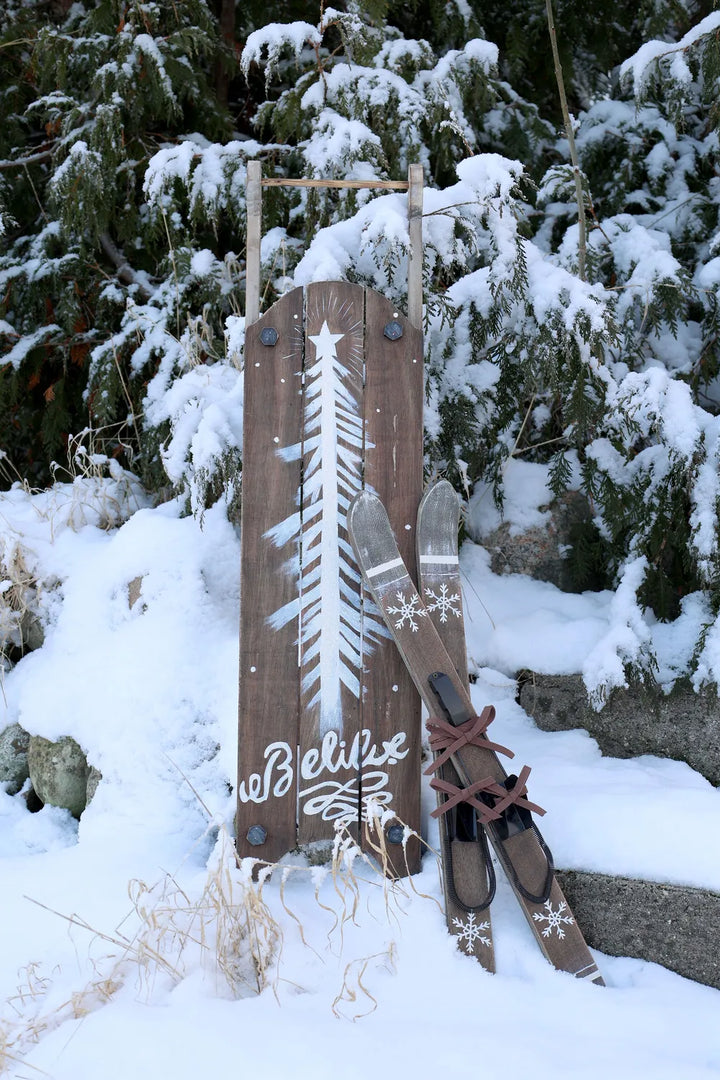 Chic Antique Weihnachtsdeko Ski Kiefernholz Vintage