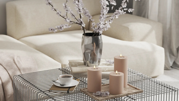 Deluxe Homeart LED-Blockkerze Real Flame Rosa 7,5 cm