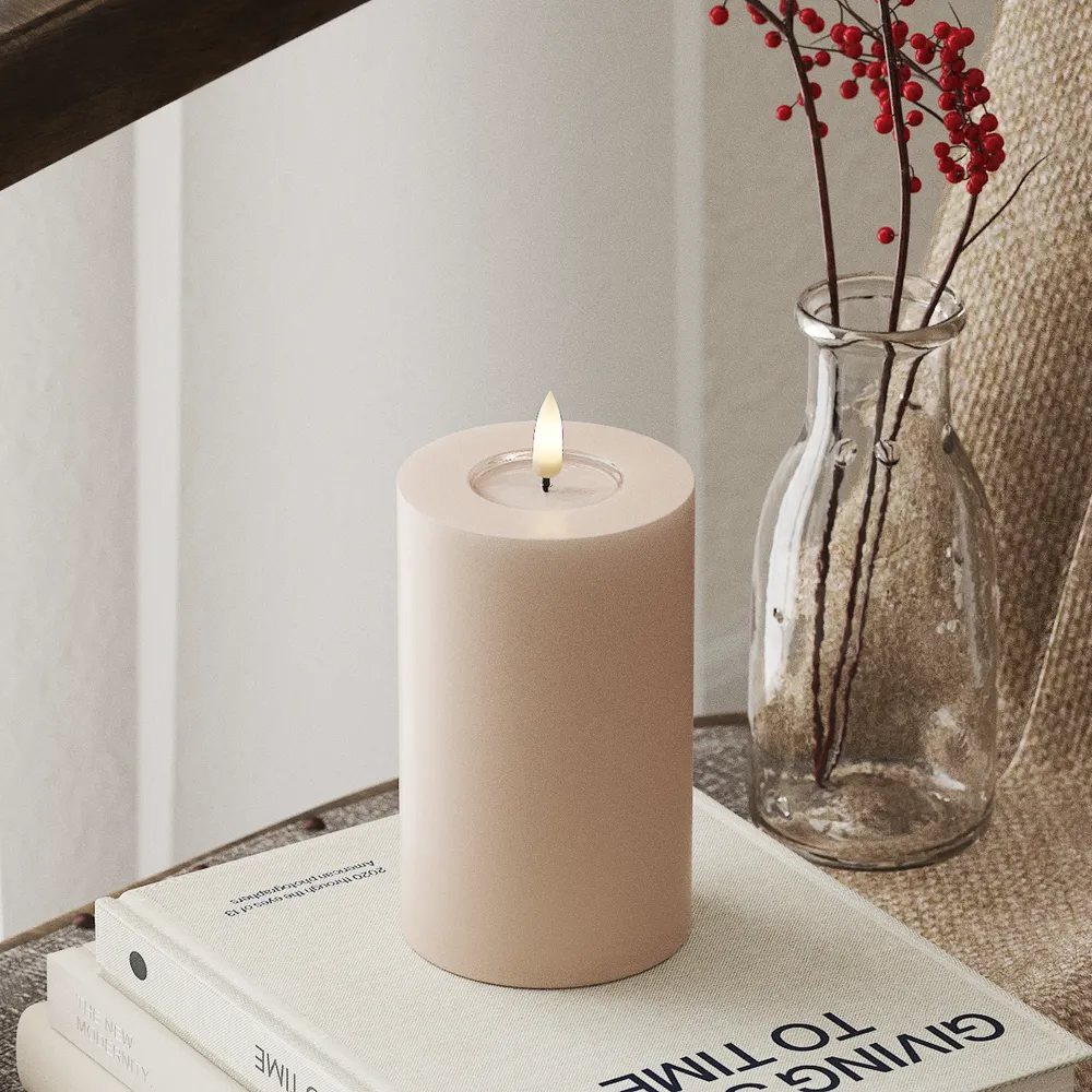 Deluxe Homeart LED-Blockkerze Real Flame Rosa 7,5 cm