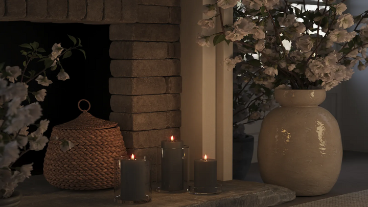 Deluxe Homeart LED-Blockkerze in Grau mit 3D-Flamme