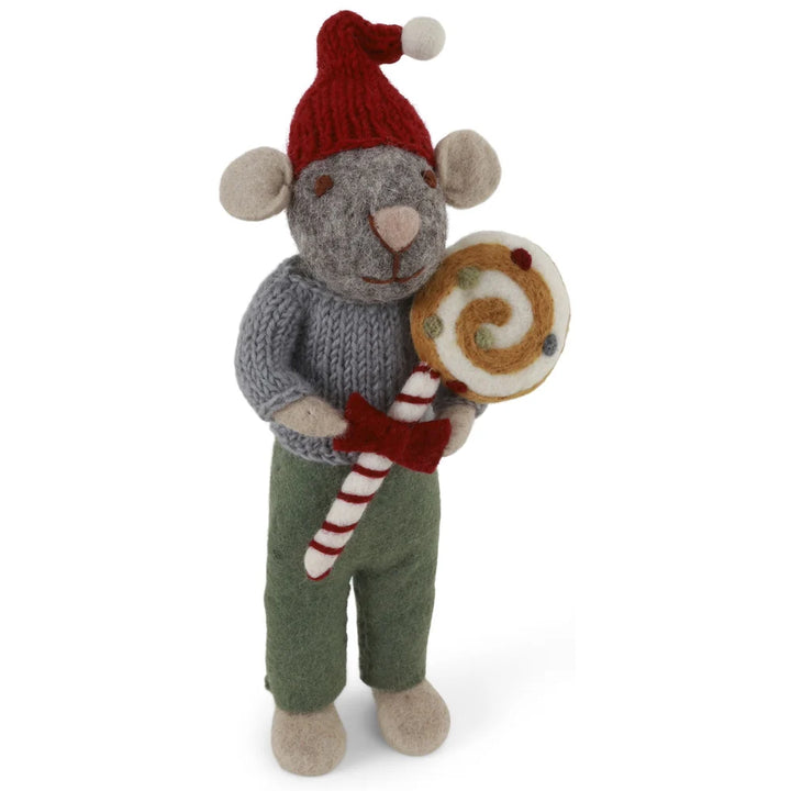 Gry & Sif – Große graue Jungenmaus mit Weihnachtszuckerstange