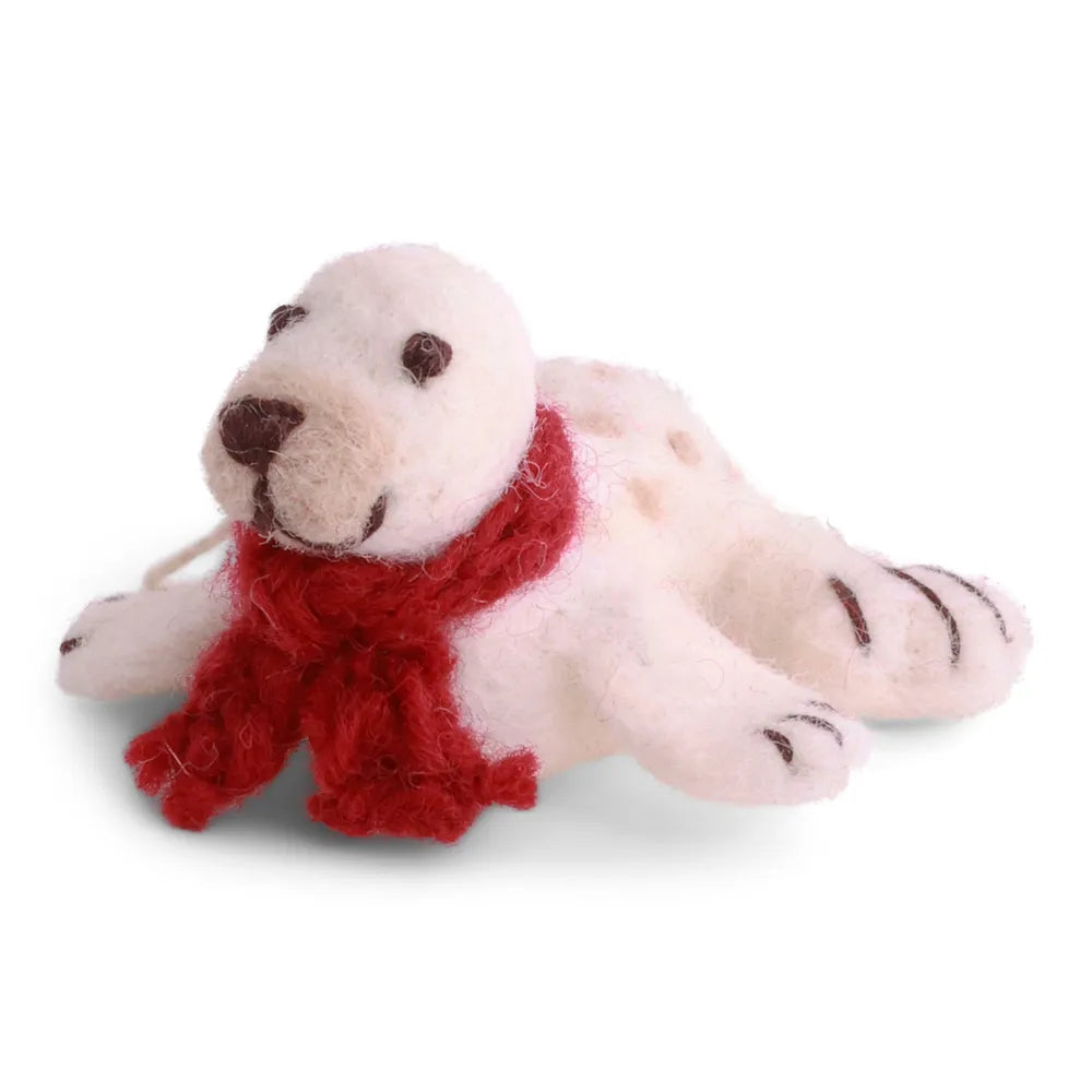 Gry & Sif Filzfigur Baby-Robbe mit Rotem Schal
