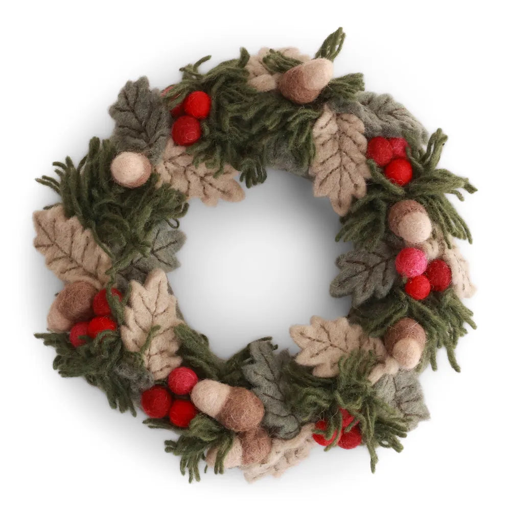 Gry &amp; Sif Dekokranz Weihnachtskranz Filz Beeren Grün