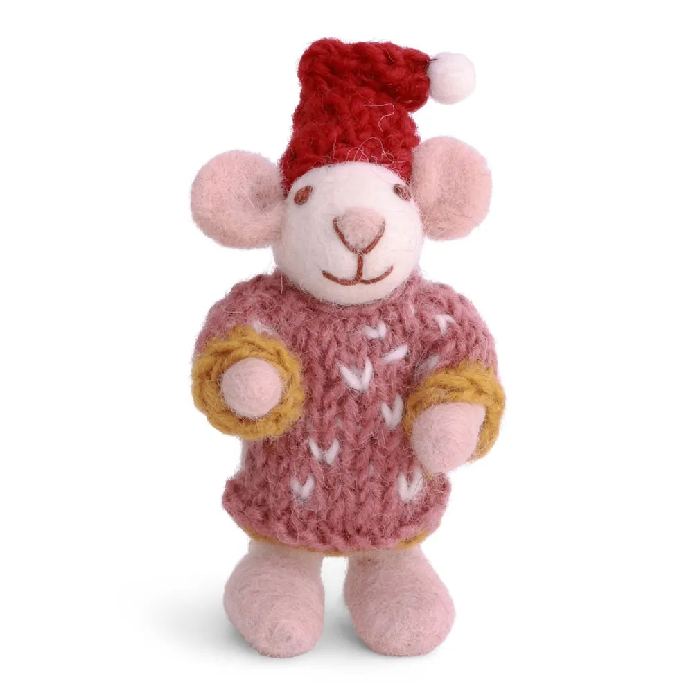 Gry & Sif Weihnachtsmaus Filz Strickkleid Mütze 8 cm
