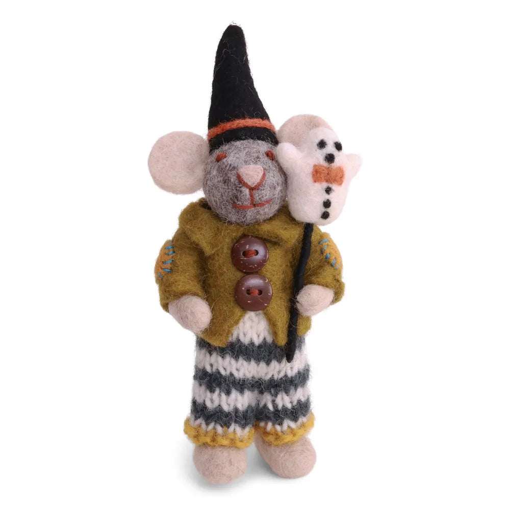 Gry & Sif Kleine Filz-Maus Junge mit Halloween-Geist